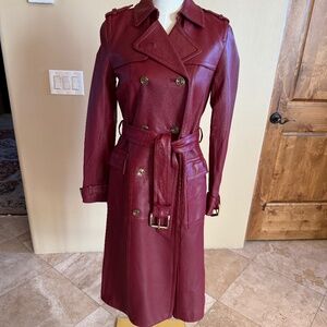 Michael Kors Dark Red Leather Trench Coat